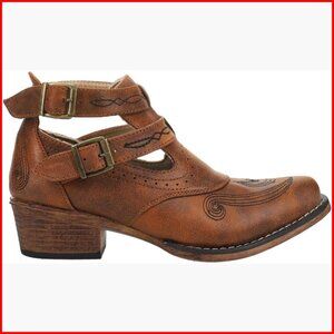 Women's Snip Toe Ankle Boots with Embroidery, Low Heel Casual Western Style